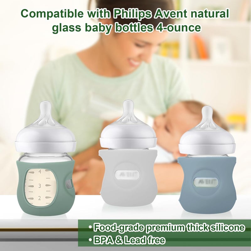 Juome Silicone Sleeves for Avent Natural Glass Baby Bottle - 3 Pack Anti Breakage Baby Bottles Holder, Compatible with Philips Avent Anti Colic Baby Bottles 4 oz - Image 5